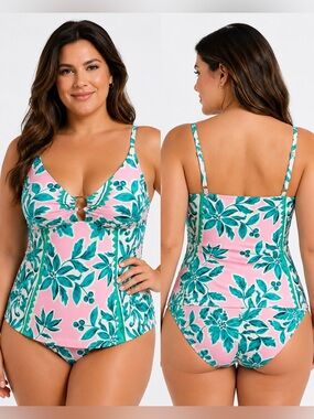 La Blanca Opulent Tankini Top Size 8 NWT Pink Multi Floral Tummy Control Swim